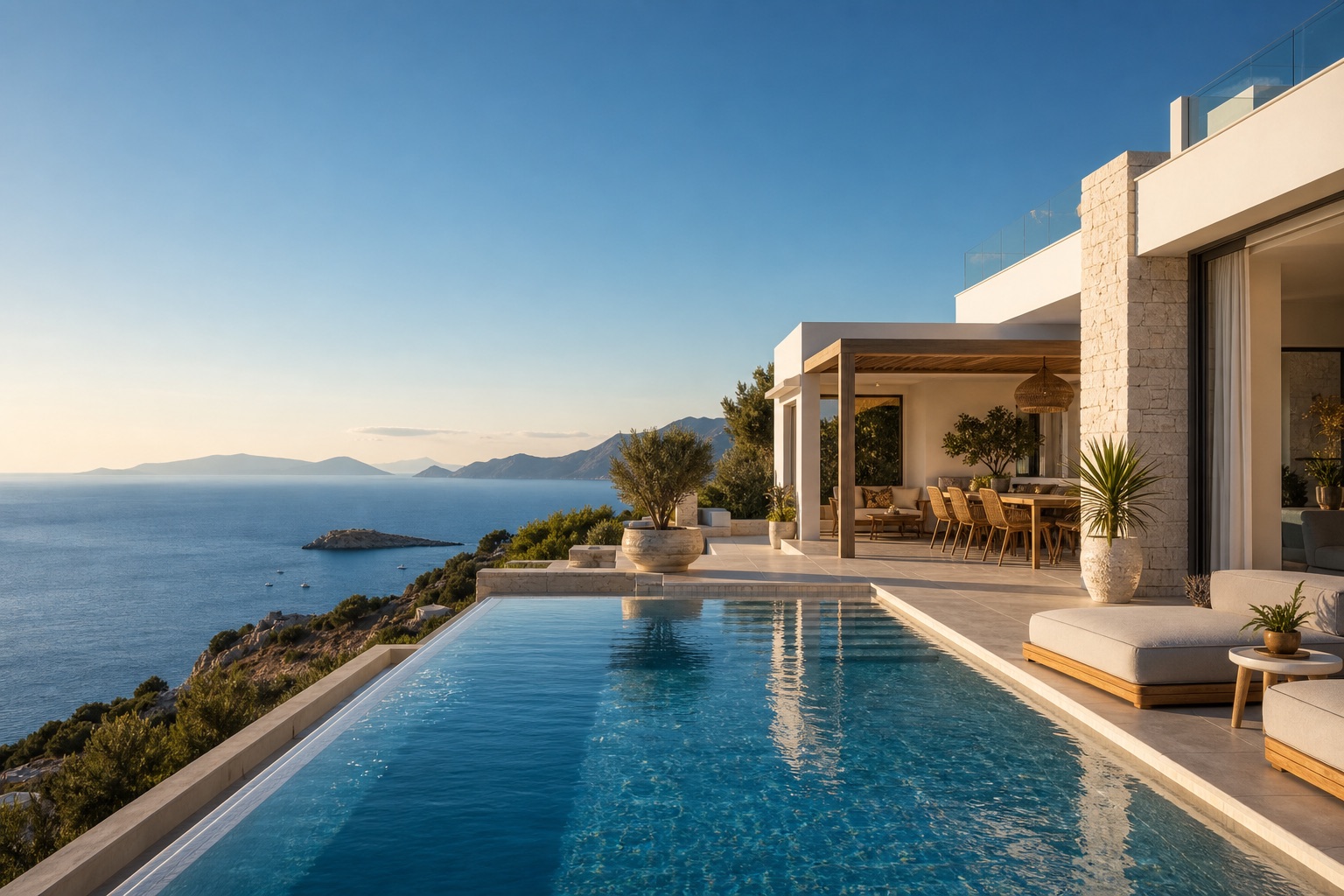 Modern seaside villa with infinity pool